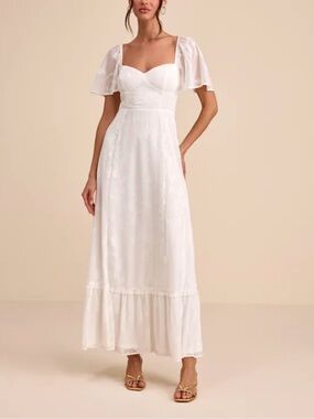 Lulu's Tailor Made For You White Jacquard Lace-Up Maxi Dress Size S